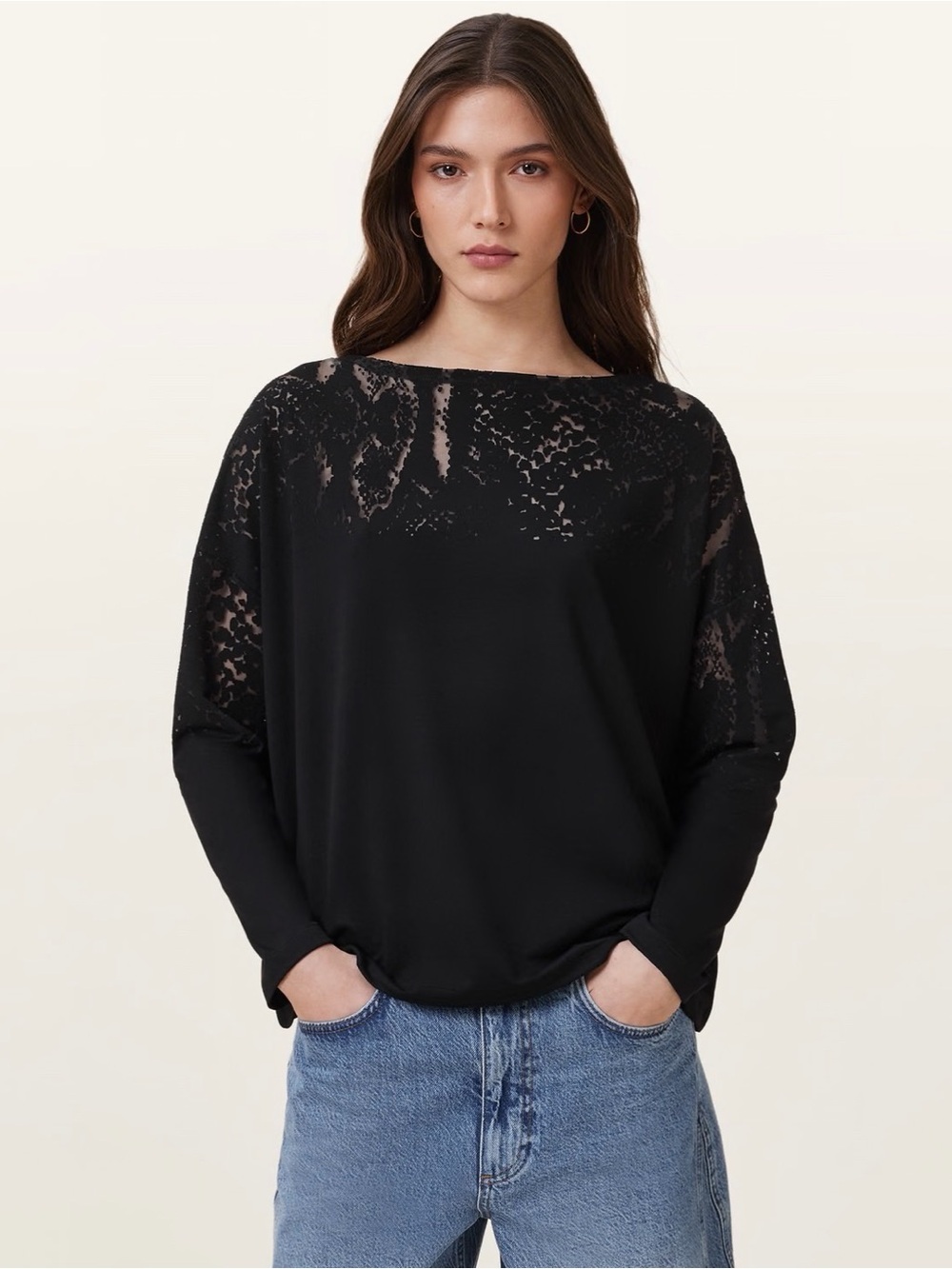 ALLSAINTS Rita Relaxed Fit Snake Skin Long Sleeve Relaxed Fit T-Shirt Size Large